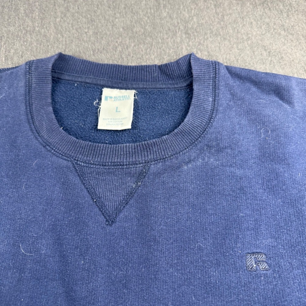 Russell Athletic Mens Crewneck‎ Sweatshirt Navy Blue Embroidered Logo Size L
